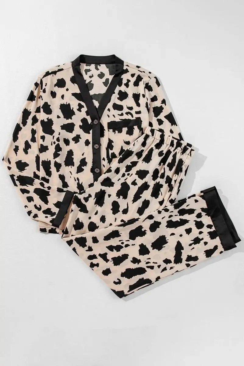 Accessories Love Salve Khaki Cheetah Loungewear Women's Sleepwear Set Comfy & Stylish
