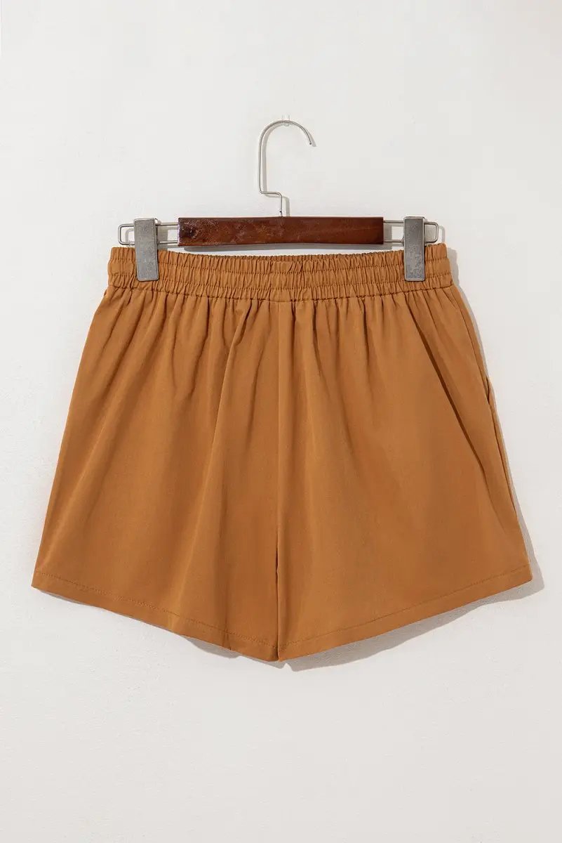 Love Salve Khaki Embroidered Shorts Women's Boho Summer Casual Shorts: Tasseled Drawstring