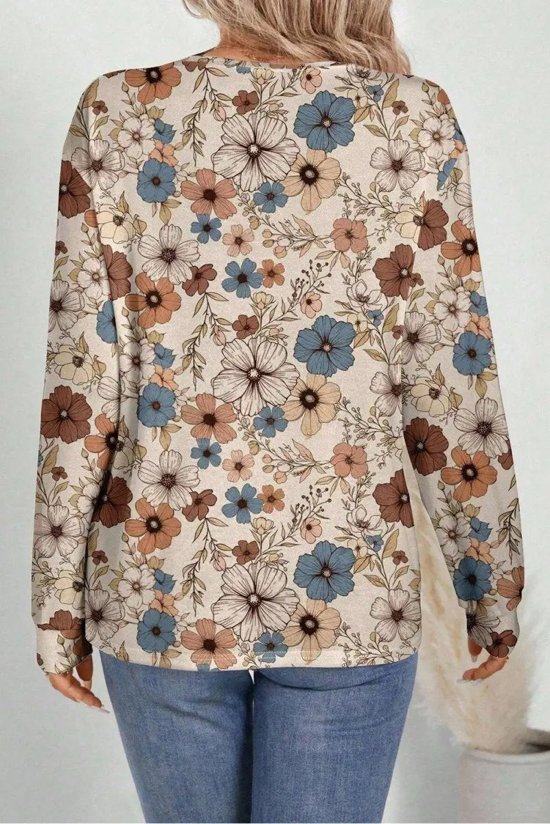 T-Shirts Love Salve Khaki Floral Women's Everyday Tee Long Sleeve Crew Neck Soft & Comfy