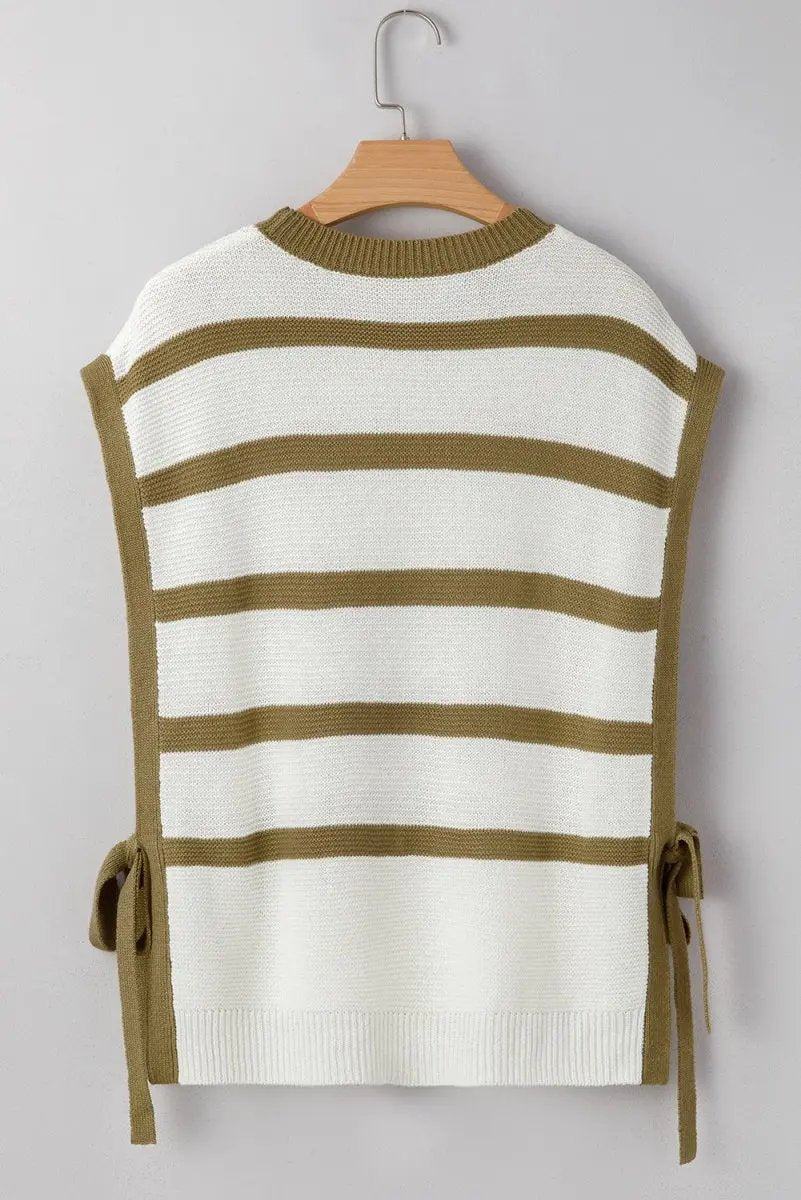 Sweaters Love Salve Khaki Stripe Sweater Women's Daily Knit Top Open Side Casual