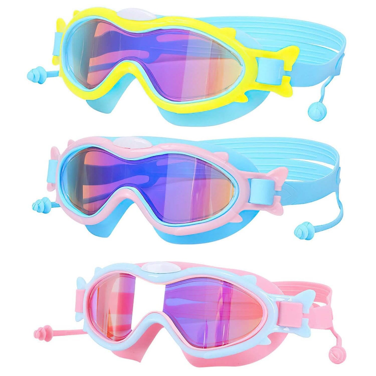 Kids Swim Goggles with Ear Plugs UV Protection Anti-Fog Leak Proof