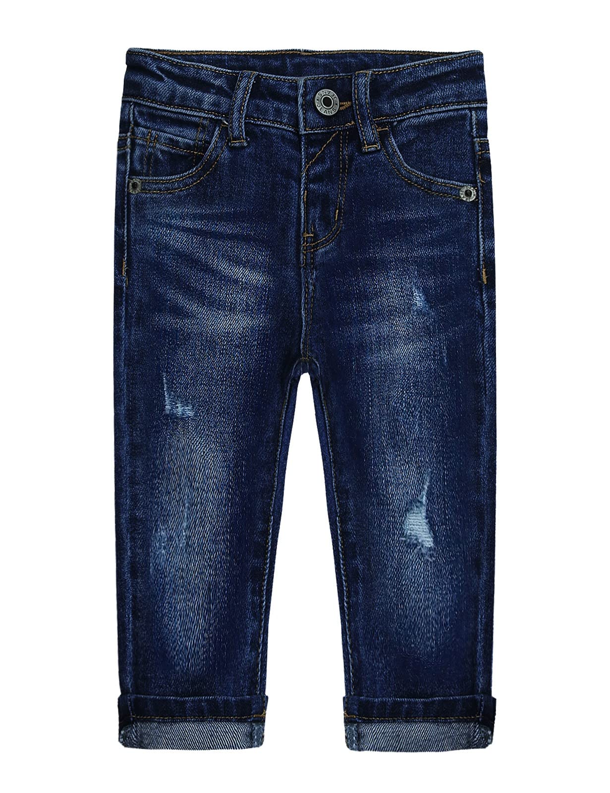 KIDSCOOL SPACE | Baby Girl & Boy Jeans | Little Kid Elastic Band Inside Ripped | Deep Blue| 6-9 Months - # BAAA1B1610003