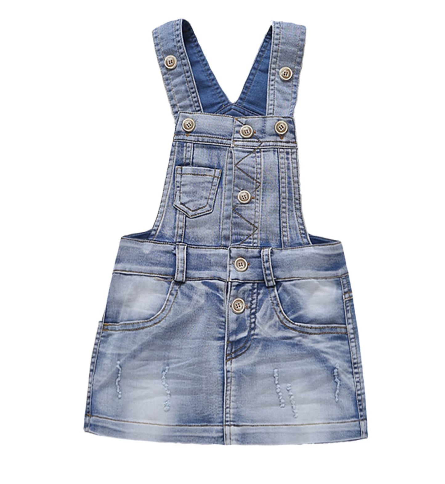 KIDSCOOL SPACE | Girl Denim Overalls Dress | Little Girls Jean Jumper| Light Blue | 4-5 Years - # GIAA21710002