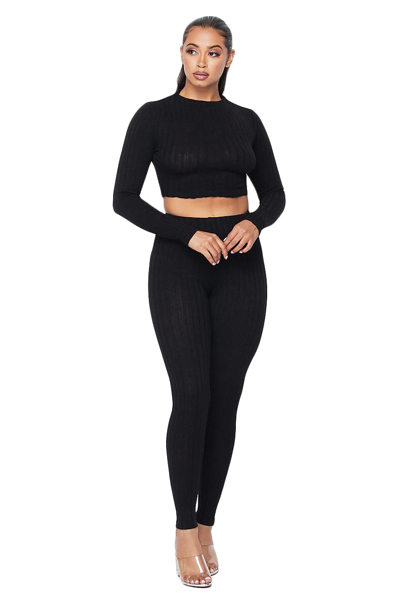 Conjunto de leggings cropped de punto