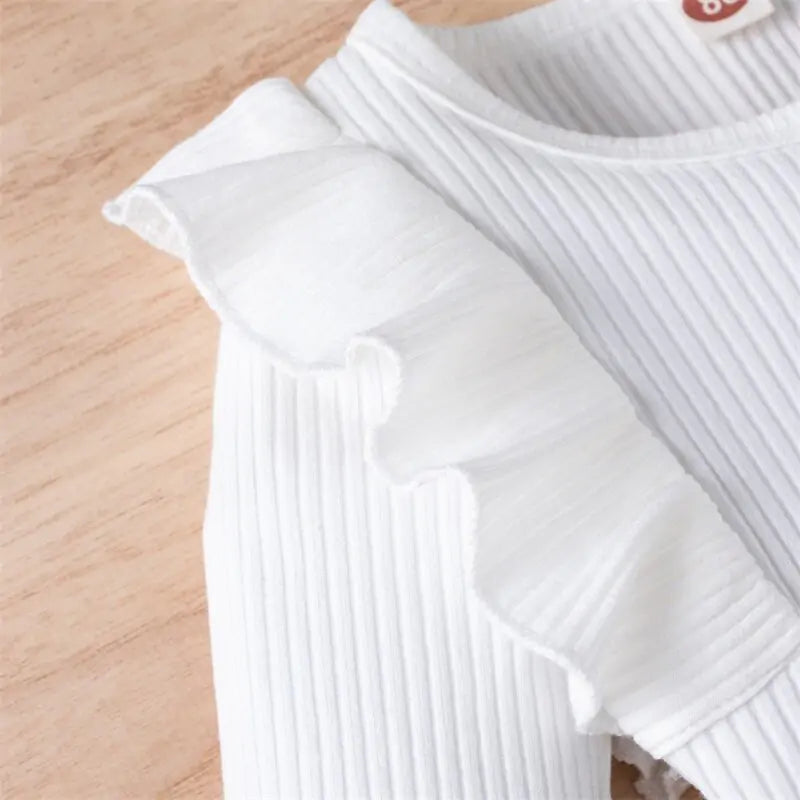 Knitted Ribbed Solid Color Baby Girl Set - # GIAA212310011