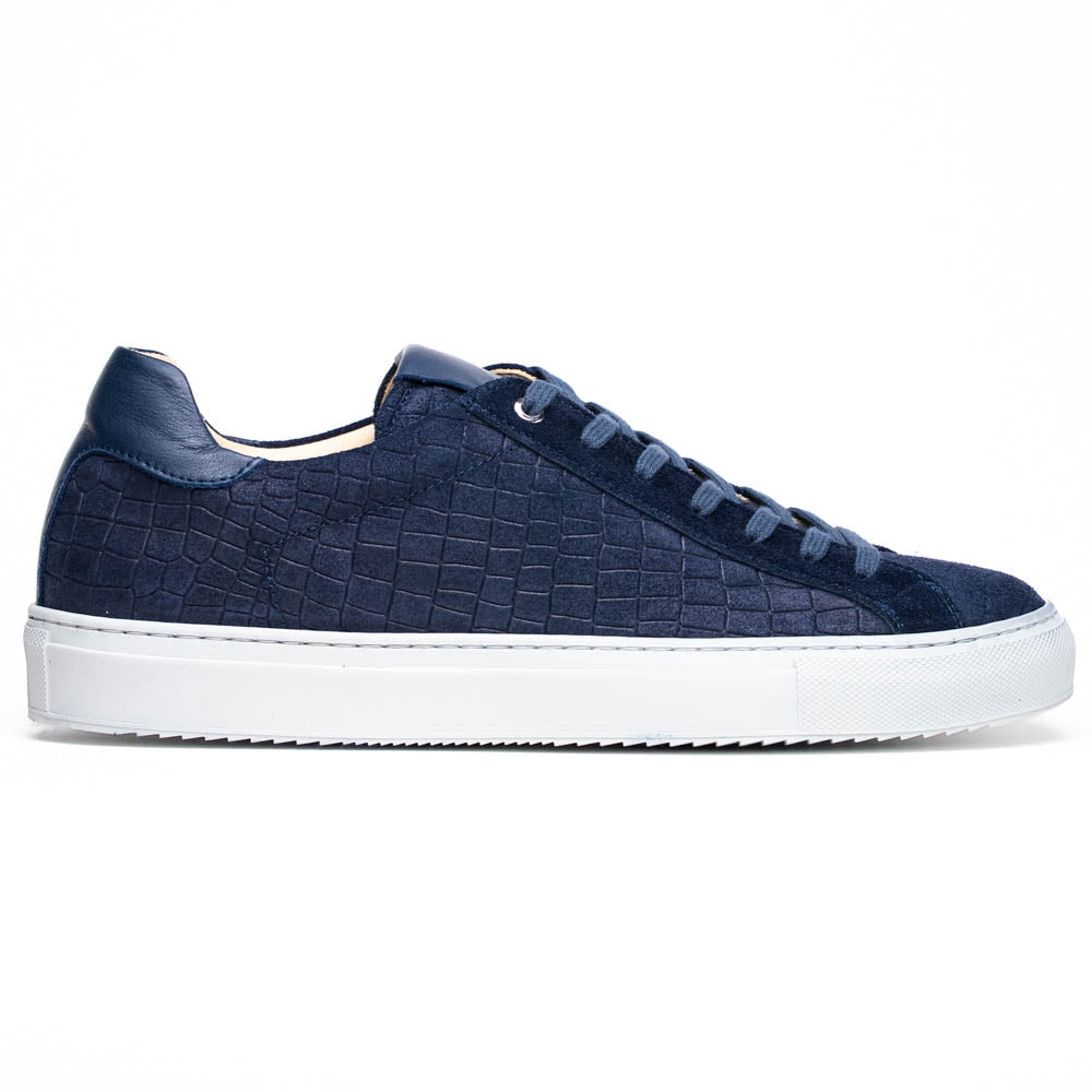 66-266-NVY Zapatillas de piel de cabra italiana con relieve de cocodrilo KOBE azul marino