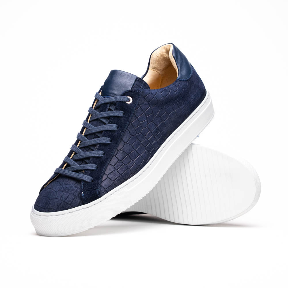 66-266-NVY Zapatillas de piel de cabra italiana con relieve de cocodrilo KOBE azul marino