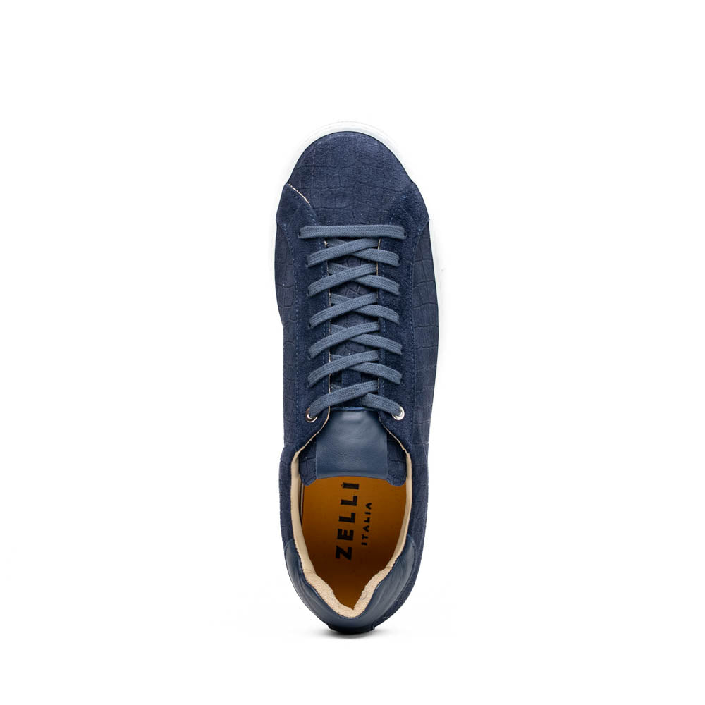 66-266-NVY Zapatillas de piel de cabra italiana con relieve de cocodrilo KOBE azul marino