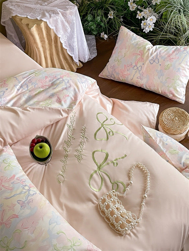Pink Coquette Embroidered Duvet Cover Set