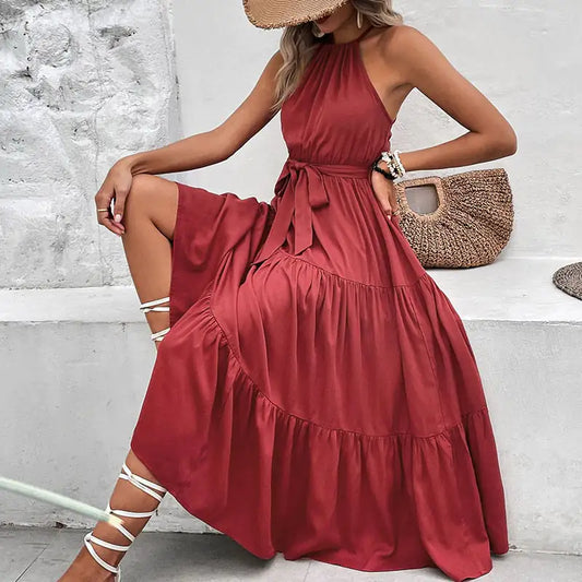 Halter Solid Color Dress for Women