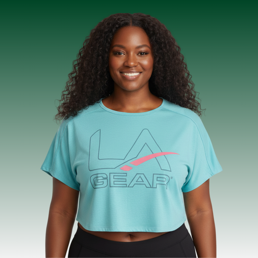 Playera Corta LA Gear para Mujer | Agua Clara con Logotipo Pizarra x Rosa