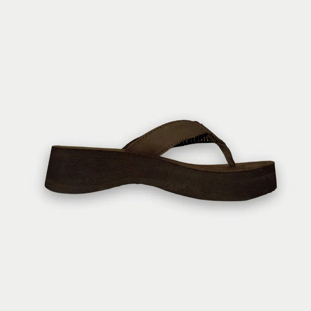 LA Gear Women’s Malibu Flip-Flop | Brown Wedge
