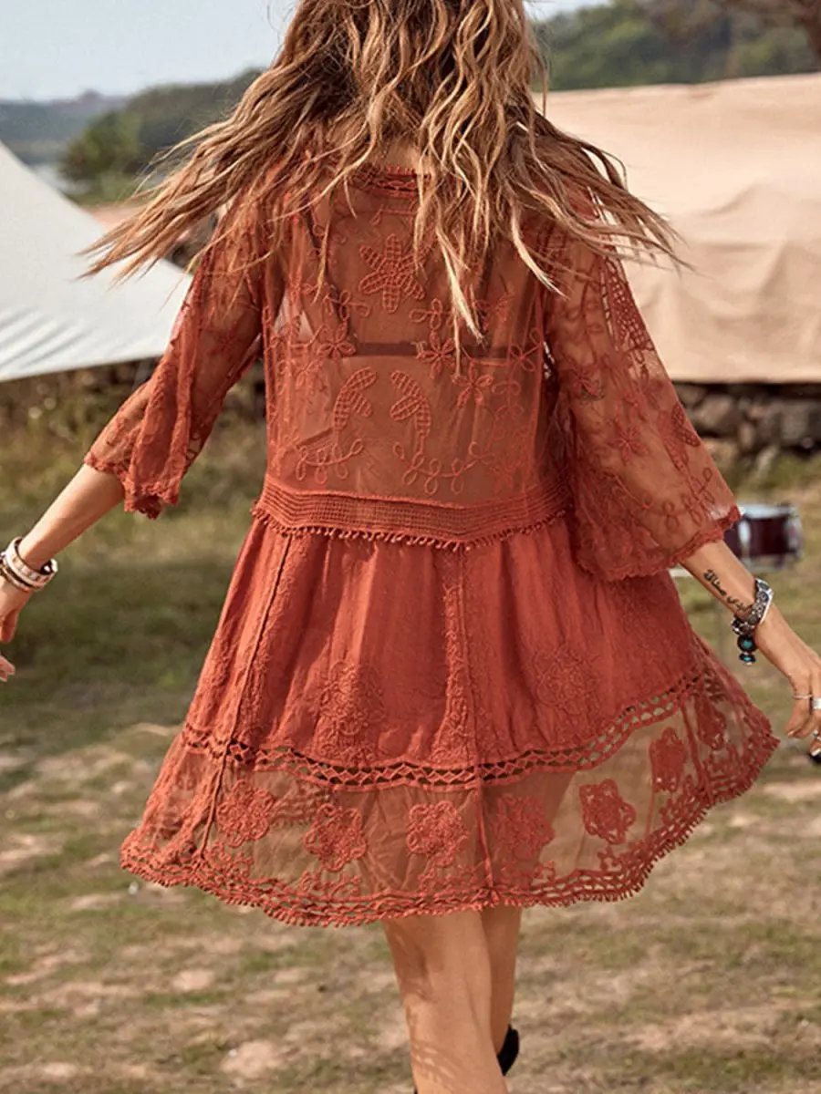 Dresses Trendsi Lace Plunge Beach Cover-Up Women's Dress: Stylish Summer Style