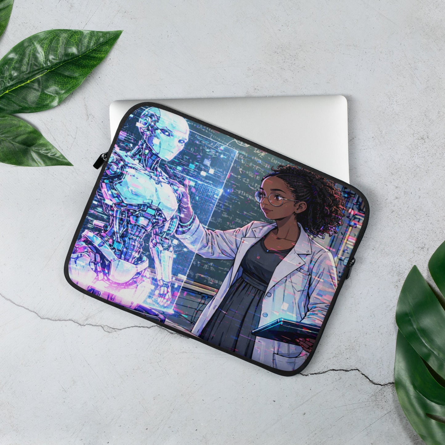 Glitched Genius Laptop Sleeve | Afrofuturism Robotics STEM Art