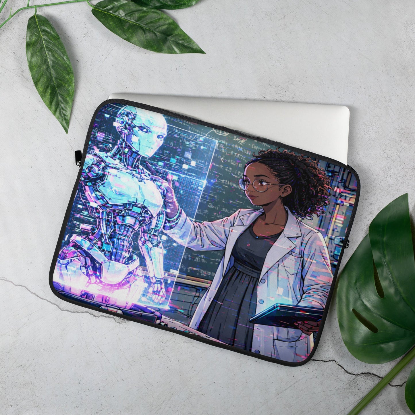 Glitched Genius Laptop Sleeve | Afrofuturism Robotics STEM Art