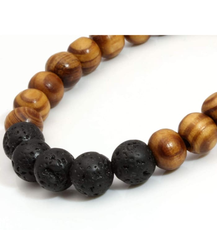 Lava Stone Essential Oil Bracelet - Wood Beads 5