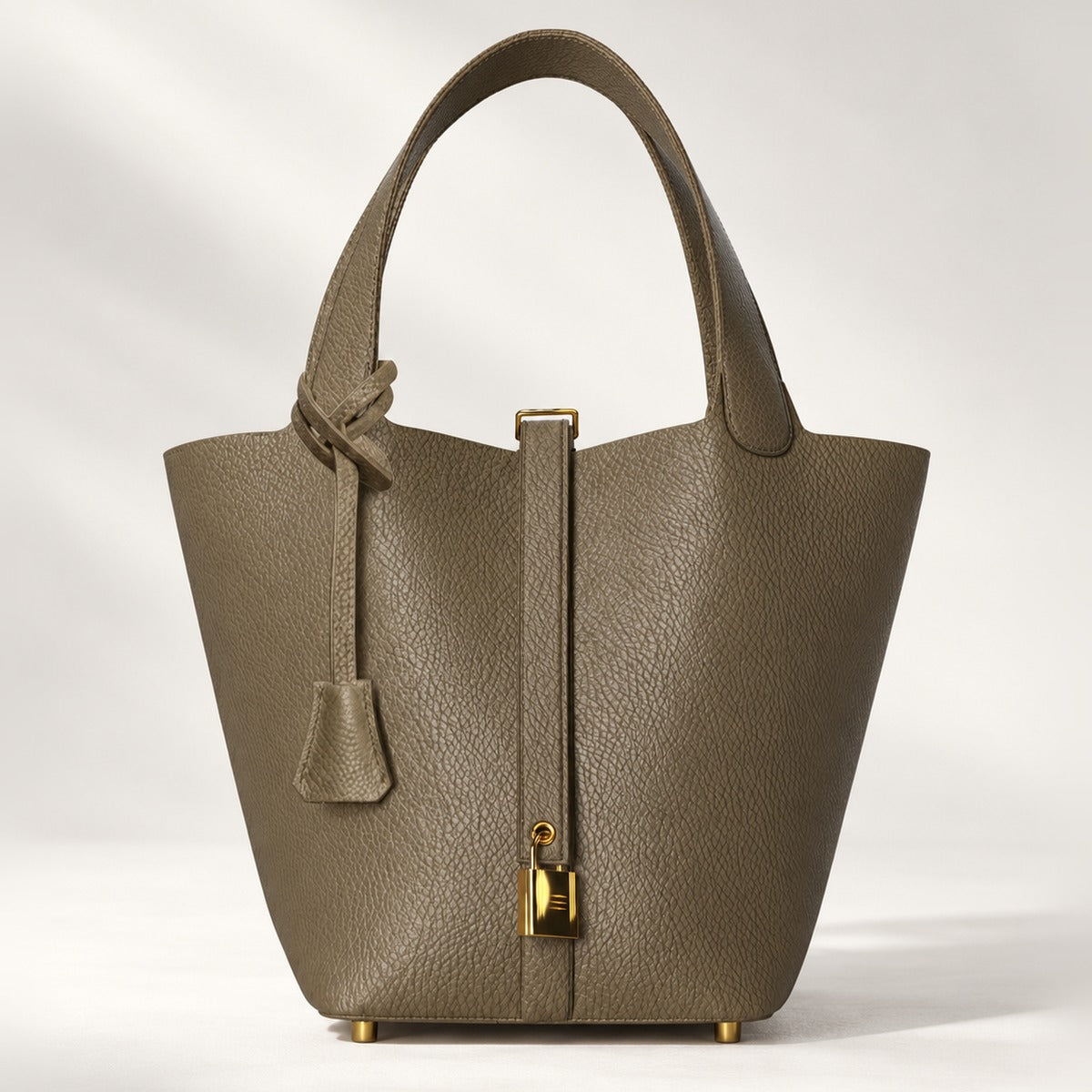 Leather Bucket Bag with Drawstring Pouch – Leather Satchel, Everyday Handbag with Mini Lock Design