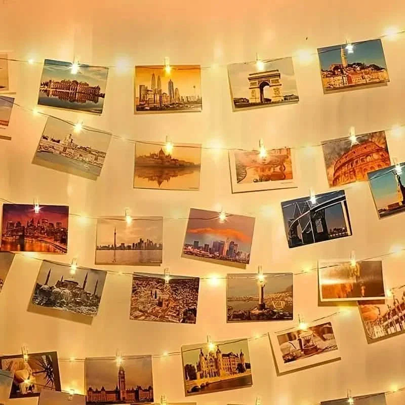 LED String Lights with 40 Wooden Clips