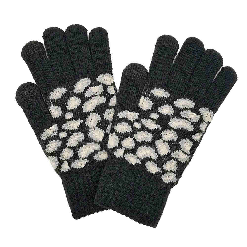 Leopard Patterned Knit Smart Gloves