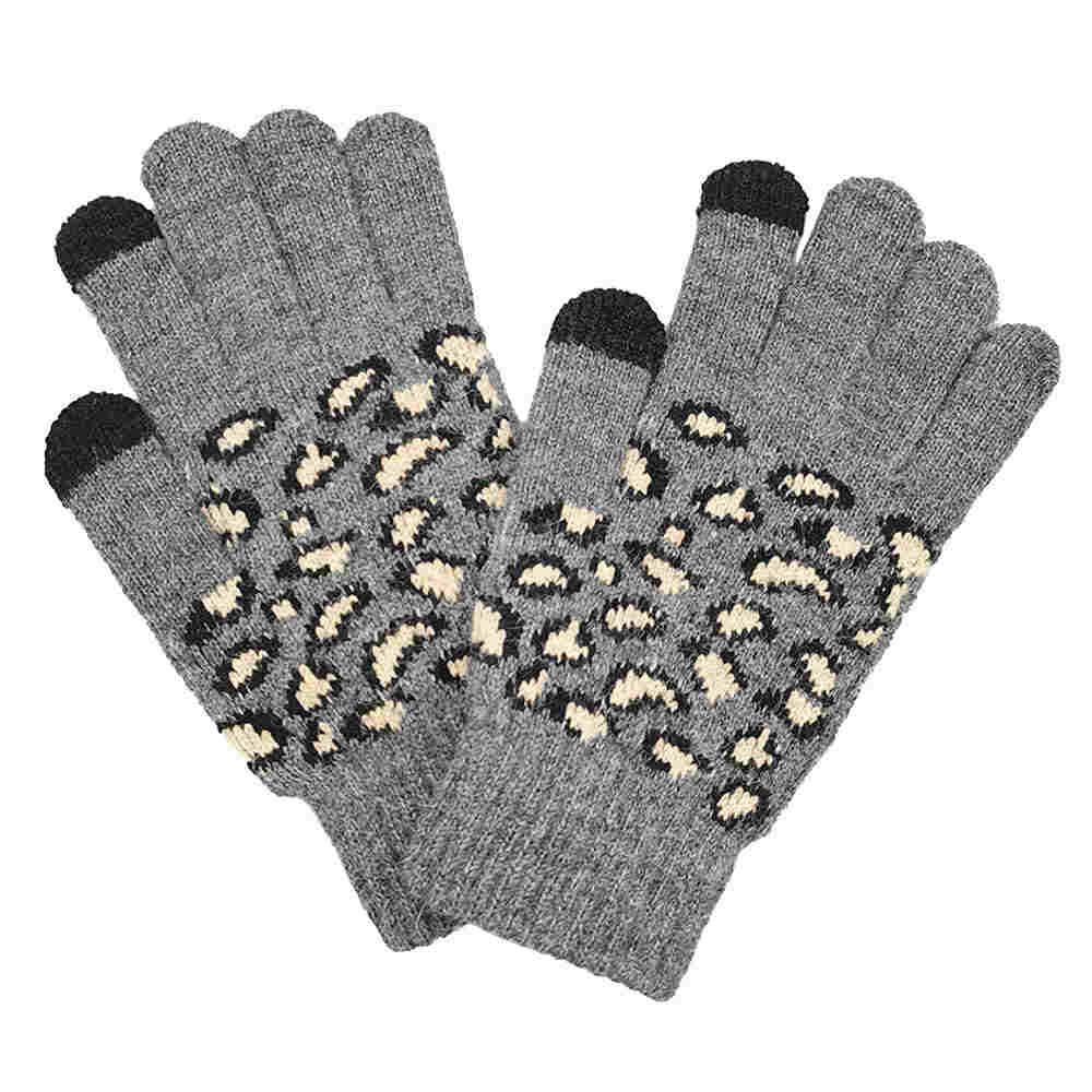 Leopard Patterned Knit Smart Gloves