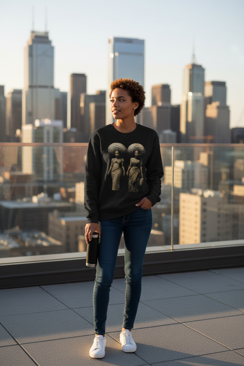 African Women Glitch Art Sweatshirt | Afro-Futuristic Digital Statement Unisex
