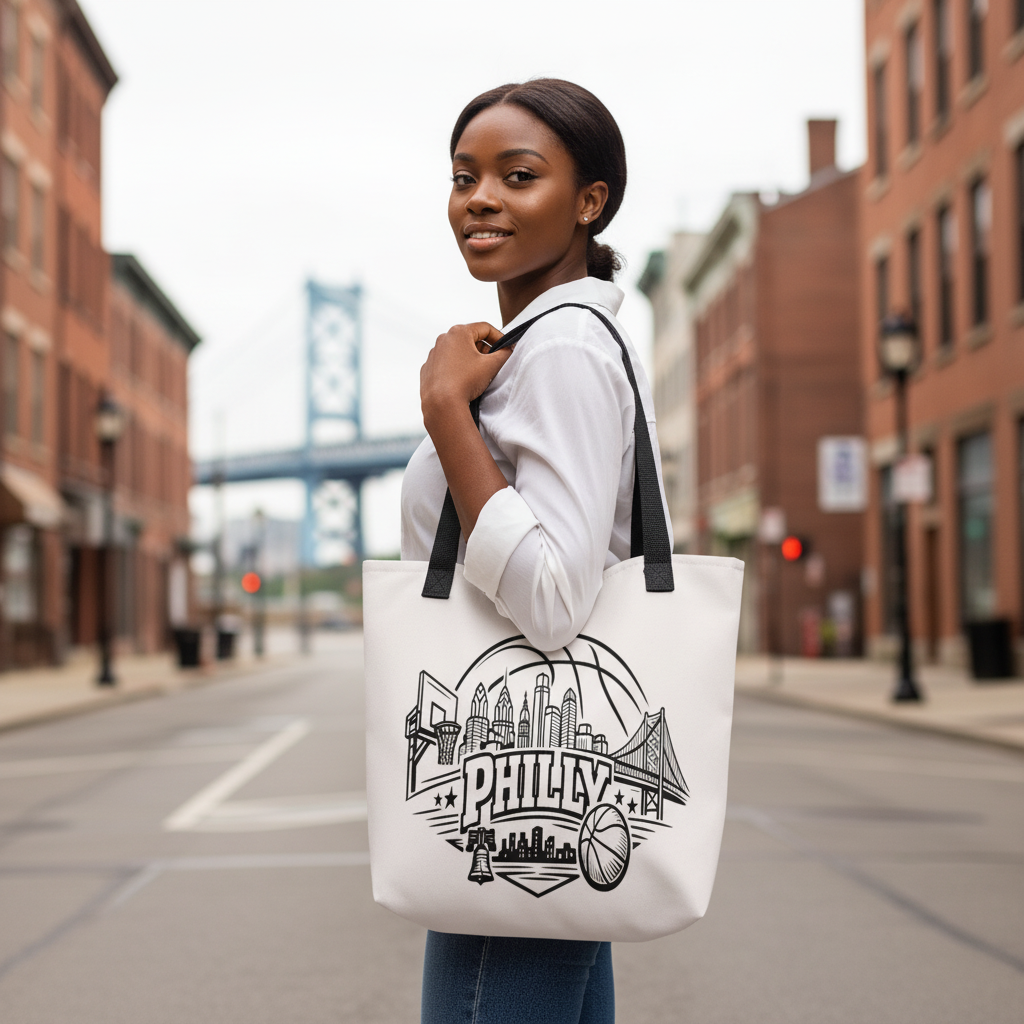 Philly Skyline Basketball Tote Bag | Philadelphia City Pride Design
