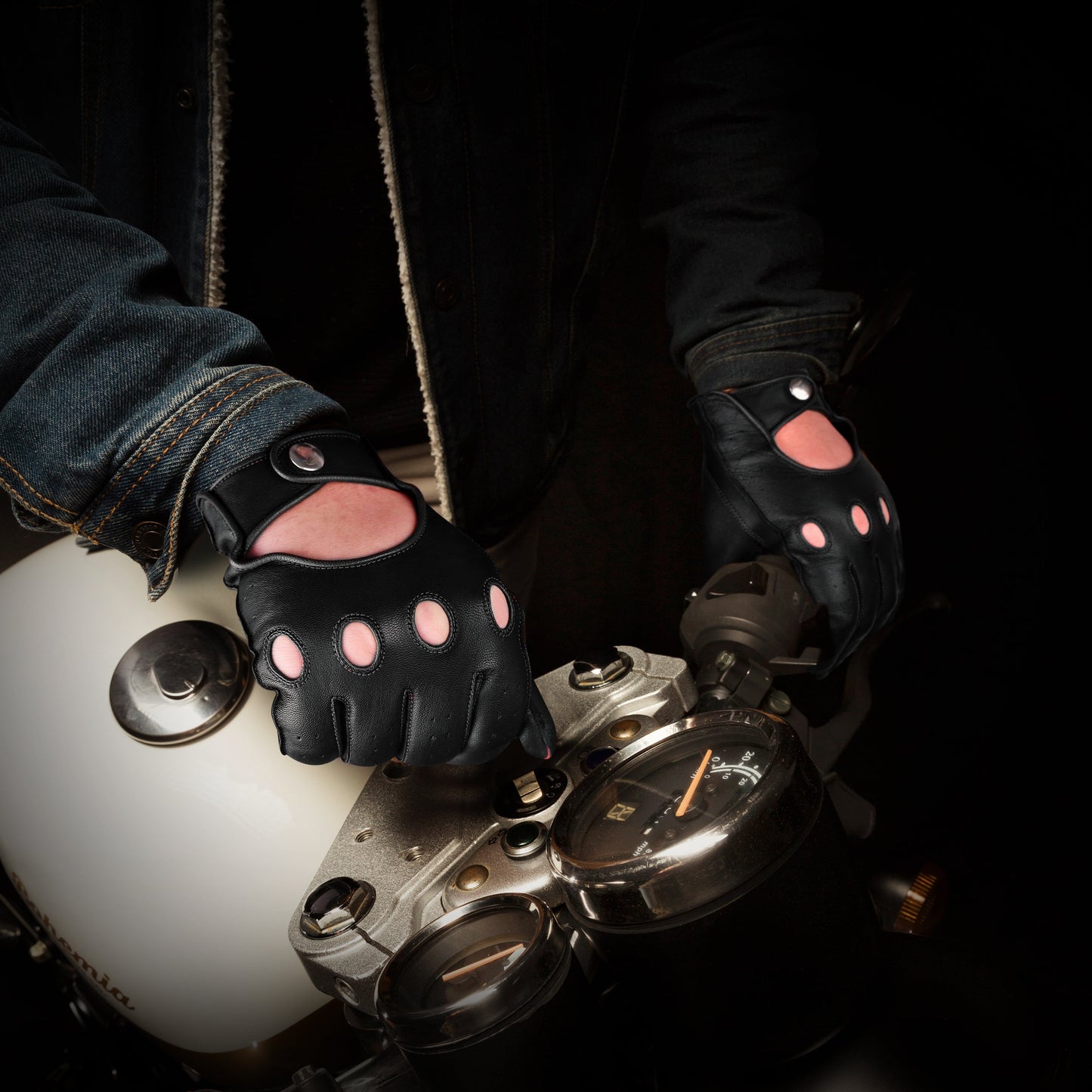 Guantes de cuero de Caballero Oscuro - Diseño de dedos completos (Negro)