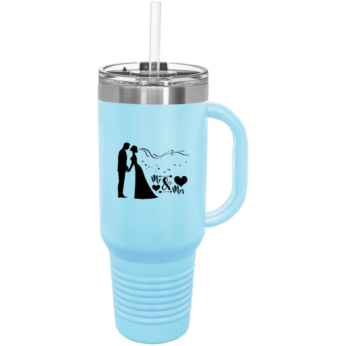 Bride and Groom Mr & Mrs Wedding Polar Camel 40 oz. Travel Mug with Handle & Straw