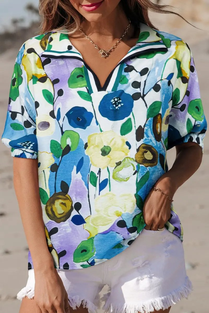 Accessories Love Salve Blue Floral Women's Top Daily Southern Belle Blouse Cute, Summer Ready