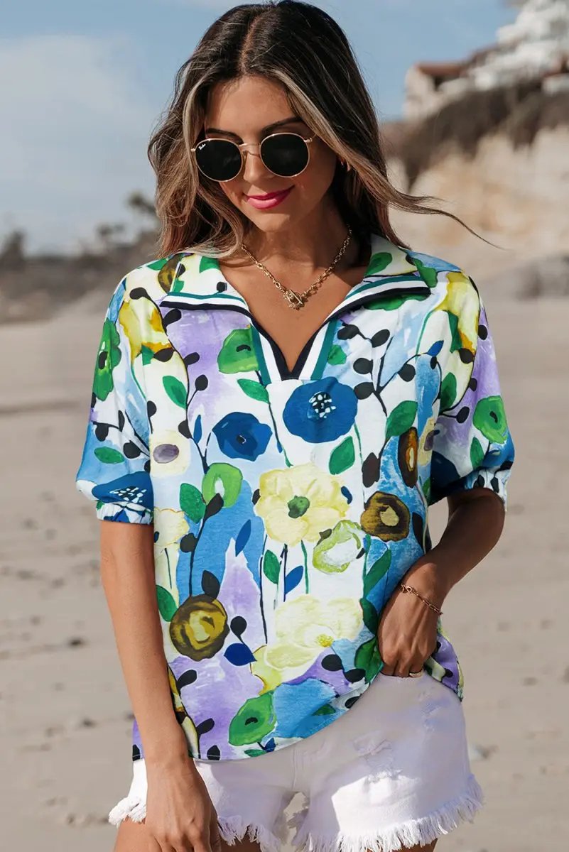 Accessories Love Salve Blue Floral Women's Top Daily Southern Belle Blouse Cute, Summer Ready