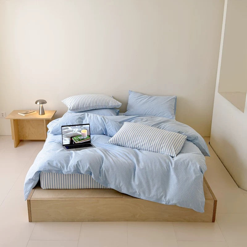 Powder Blue Striped Duvet Cover Set