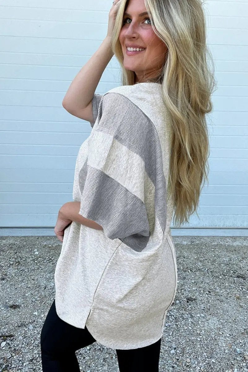 Sweaters Love Salve Grey Waffle Knit Top Women's Casual Summer Tee - Soft & Comfy