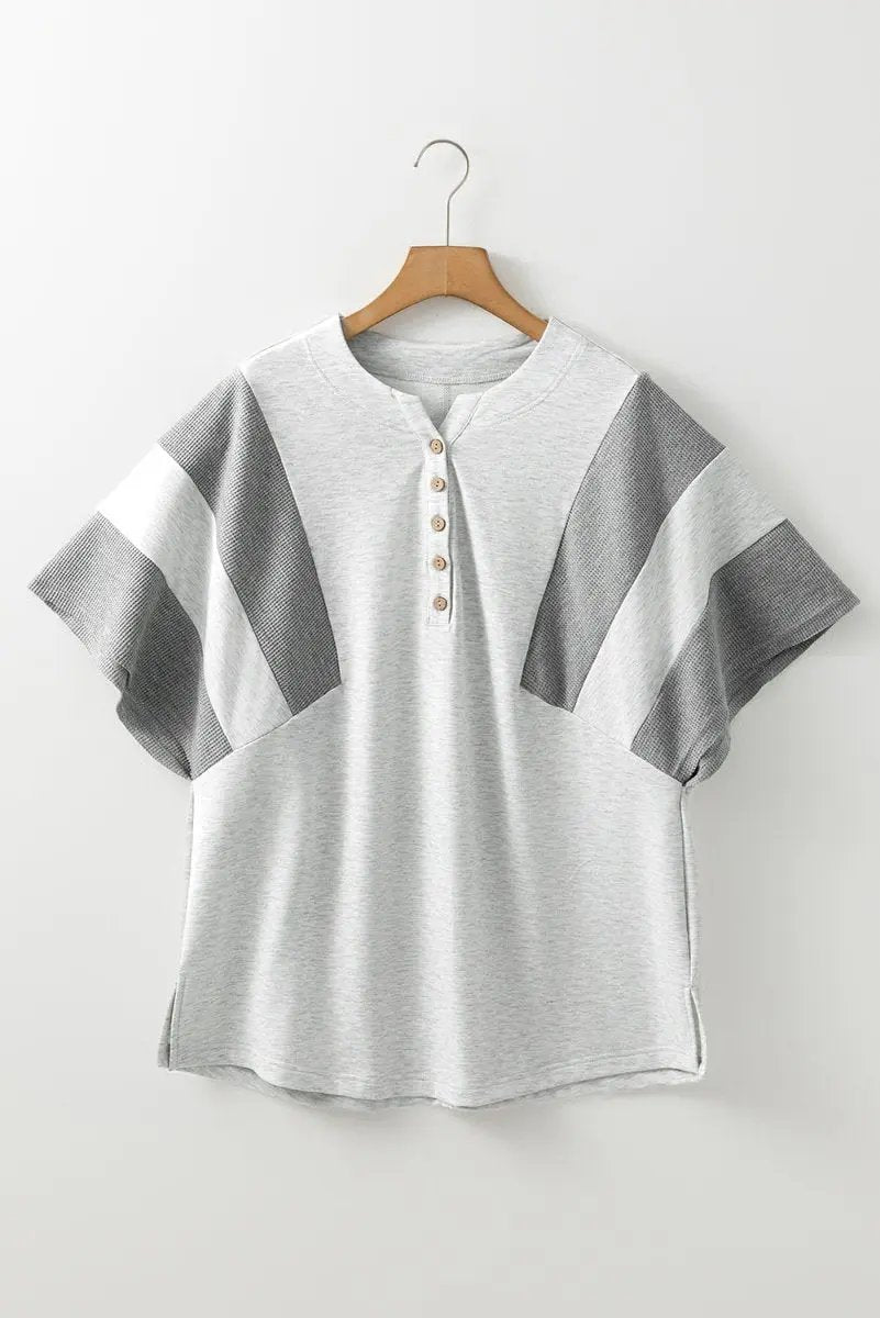 Sweaters Love Salve Grey Waffle Knit Top Women's Casual Summer Tee - Soft & Comfy