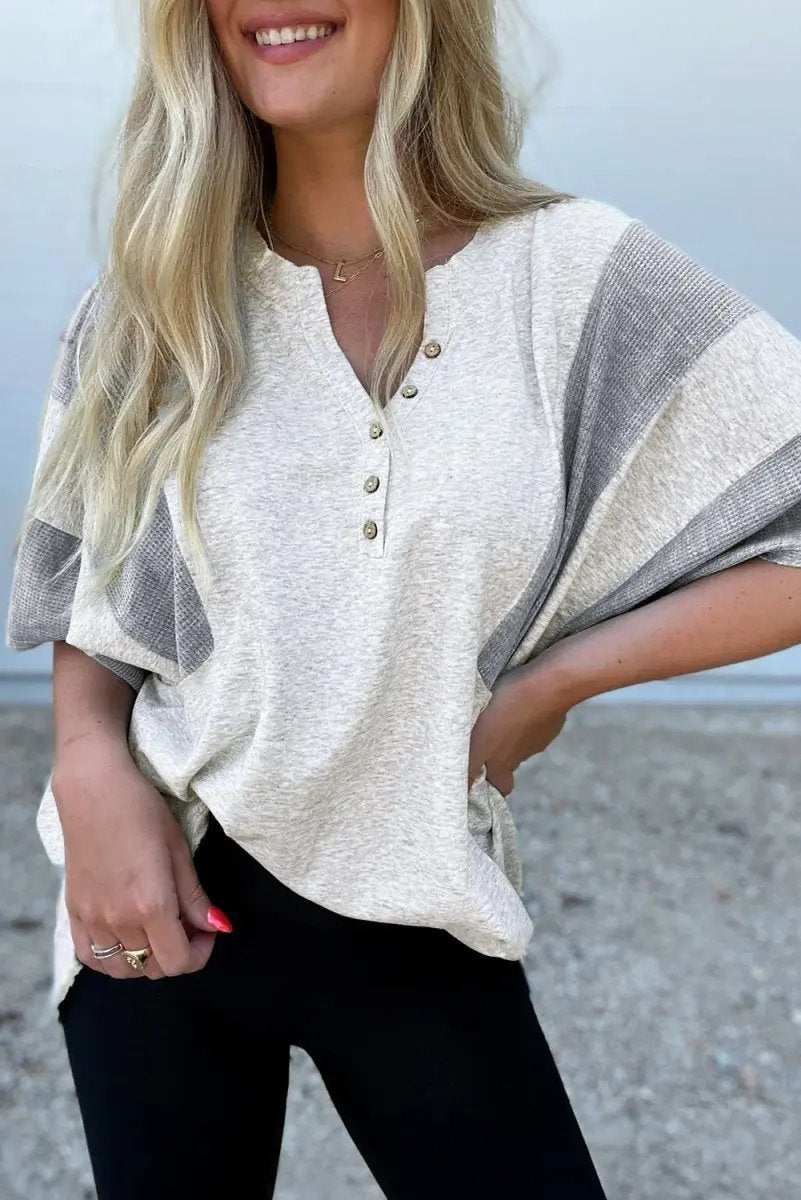 Sweaters Love Salve Grey Waffle Knit Top Women's Casual Summer Tee - Soft & Comfy
