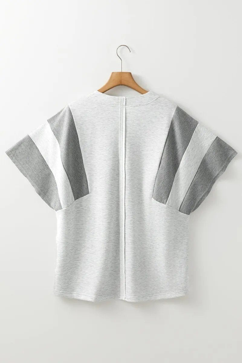 Sweaters Love Salve Grey Waffle Knit Top Women's Casual Summer Tee - Soft & Comfy