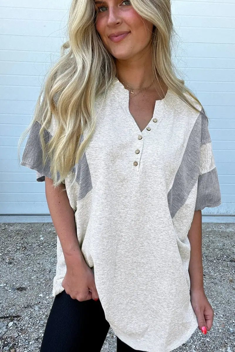 Sweaters Love Salve Grey Waffle Knit Top Women's Casual Summer Tee - Soft & Comfy