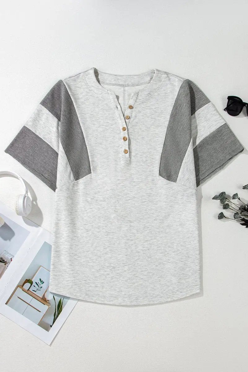 Sweaters Love Salve Grey Waffle Knit Top Women's Casual Summer Tee - Soft & Comfy