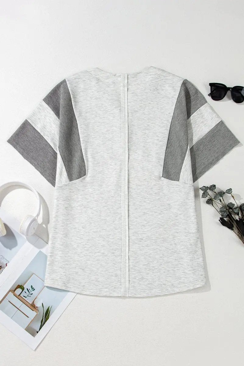 Sweaters Love Salve Grey Waffle Knit Top Women's Casual Summer Tee - Soft & Comfy