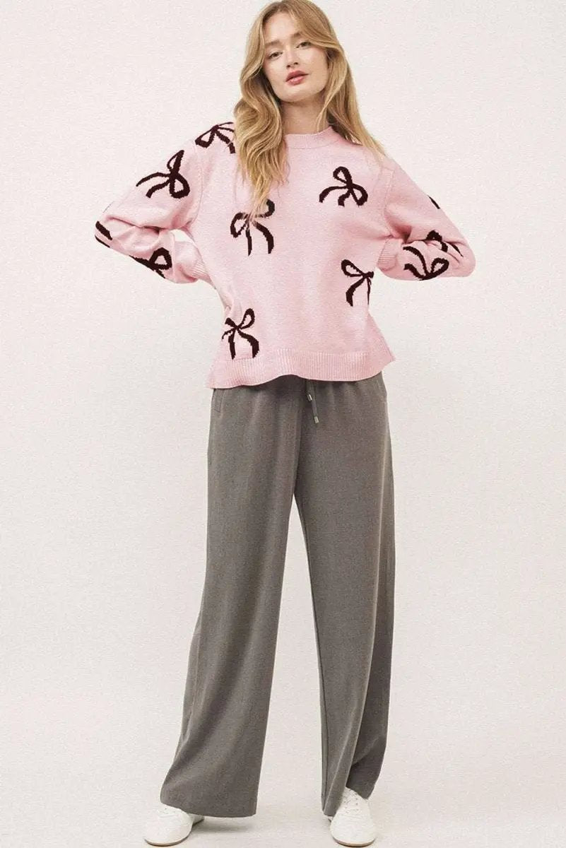 Sweaters Love Salve Pink Bow Knit Women's Sweater Daily Wear Cozy, Soft