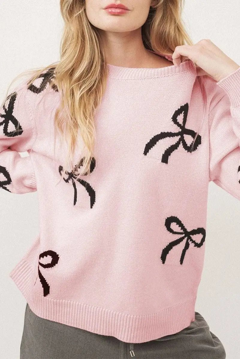 Sweaters Love Salve Pink Bow Knit Women's Sweater Daily Wear Cozy, Soft