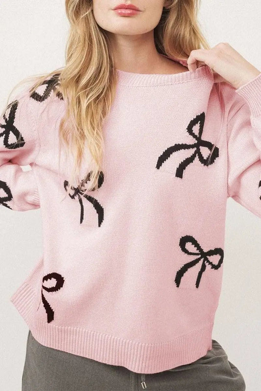 Sweaters Love Salve Pink Bow Knit Women's Sweater Daily Wear Cozy, Soft