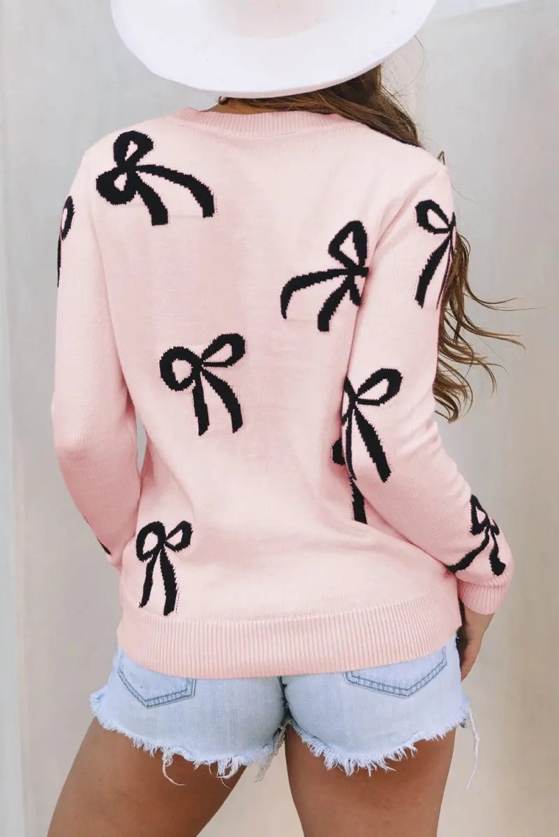 Sweaters Love Salve Pink Bow Knit Women's Sweater Daily Wear Cozy, Soft