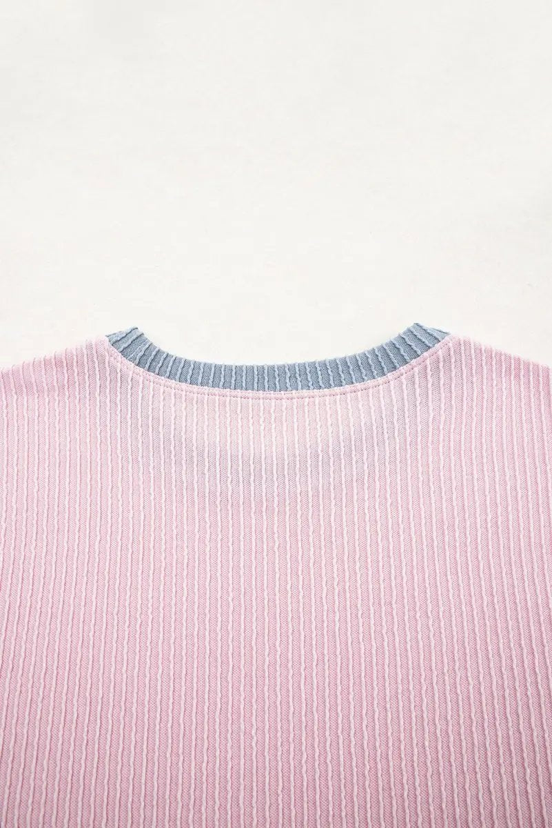 Sweaters Love Salve Pink Corded Set Women's Daily Wear Outfit Boxy Top & Shorts, Comfy