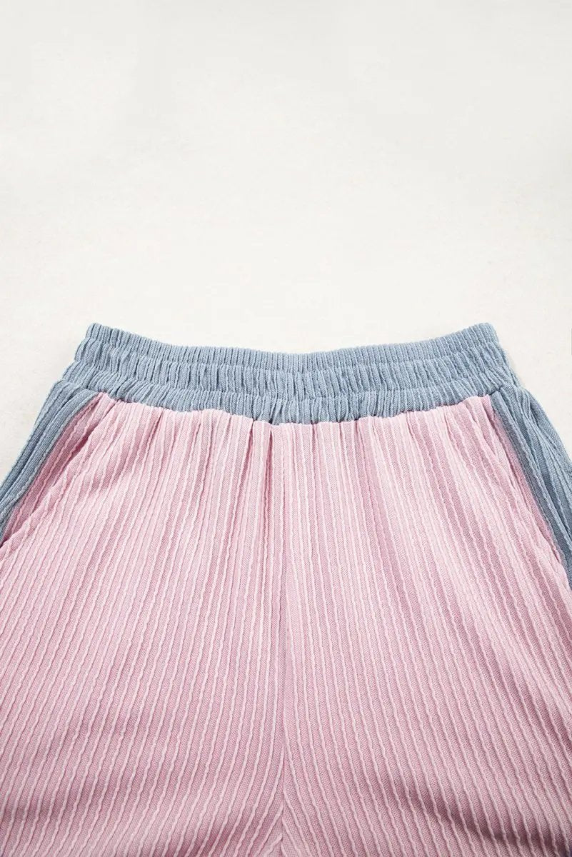 Sweaters Love Salve Pink Corded Set Women's Daily Wear Outfit Boxy Top & Shorts, Comfy
