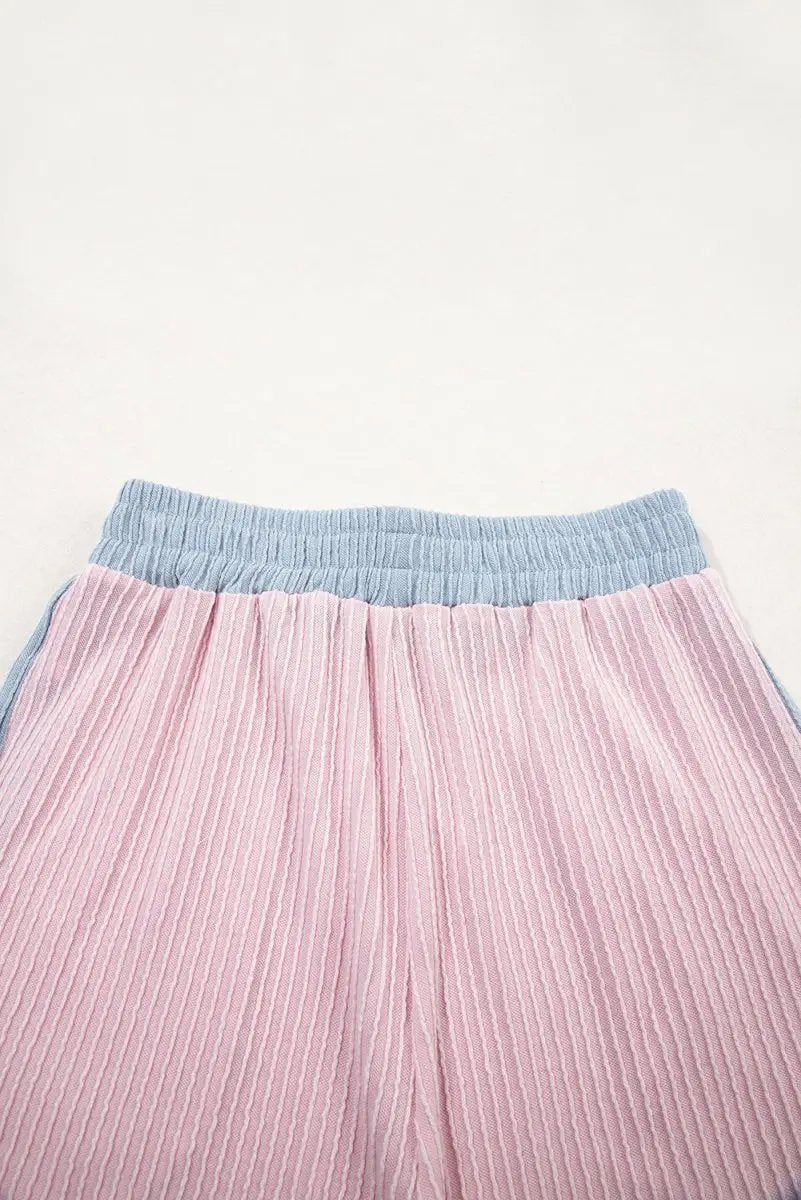 Sweaters Love Salve Pink Corded Set Women's Daily Wear Outfit Boxy Top & Shorts, Comfy