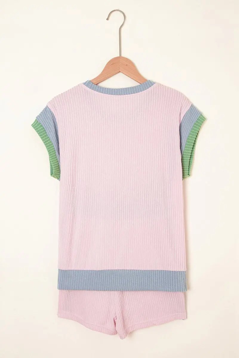 Sweaters Love Salve Pink Corded Set Women's Daily Wear Outfit Boxy Top & Shorts, Comfy