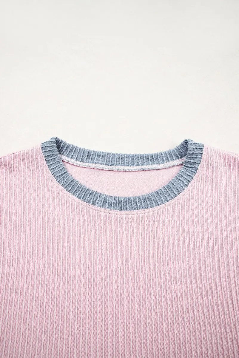 Sweaters Love Salve Pink Corded Set Women's Daily Wear Outfit Boxy Top & Shorts, Comfy