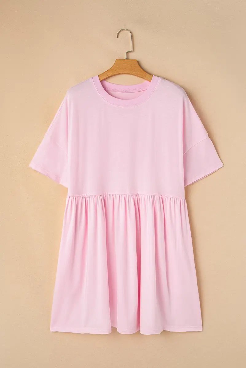 Women's Mini Babydoll Dress Mini Babydoll Dress - Pocketed Raw Edge - Daily Wear