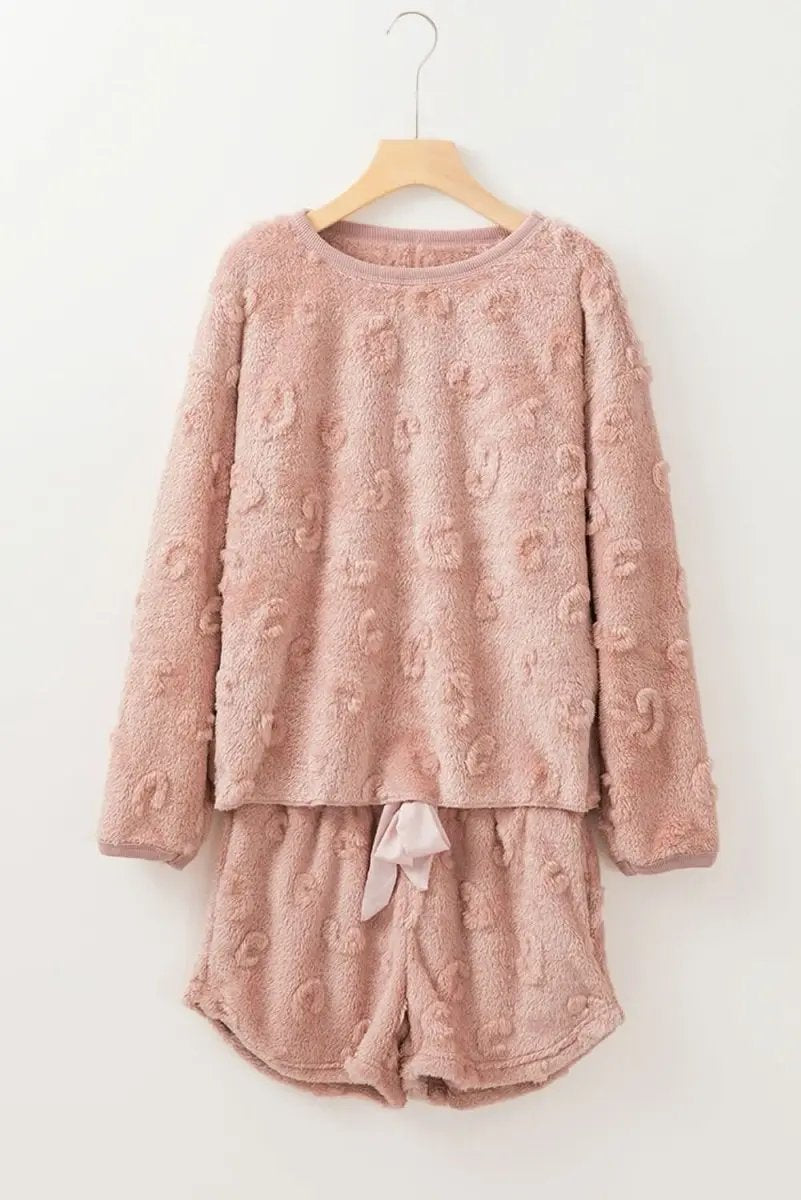 Accessories Love Salve Pink Leopard Fleece Women's Lounge Set Home Casual Two-Piece Cozy Soft