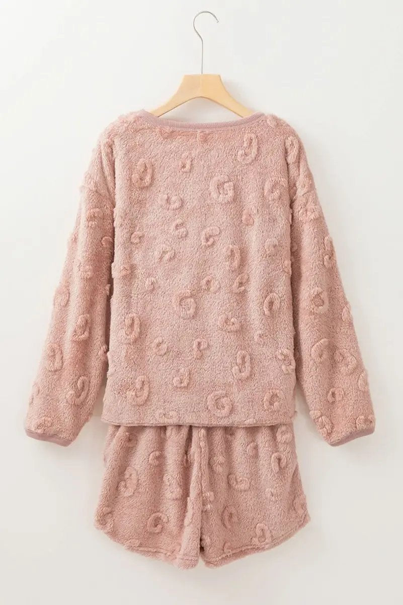 Accessories Love Salve Pink Leopard Fleece Women's Lounge Set Home Casual Two-Piece Cozy Soft